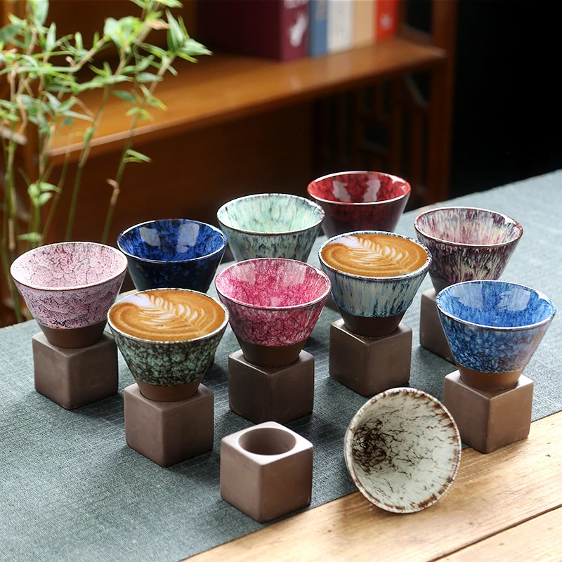 1ks Kreativní Retro Keramický Šálek na Kávu s podstavcem Vintage Hrubé Keramiky Šálek Čaje Japonský Porcelánový Šálek Kuchyně Sklenice Dodávky Obrázek 1