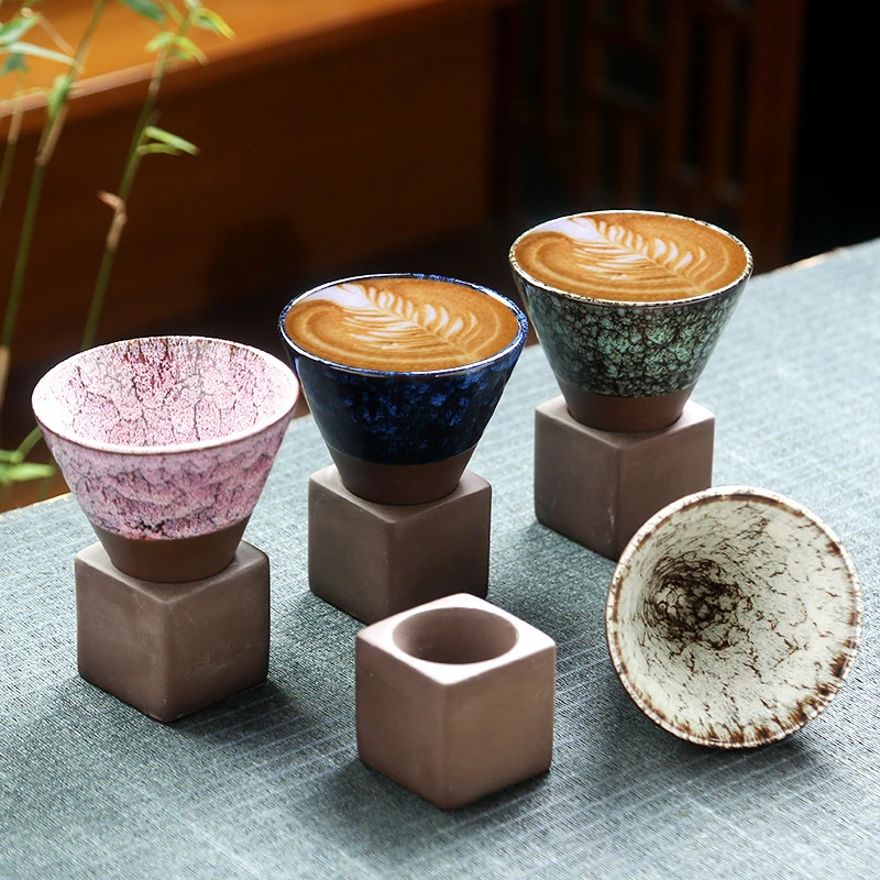 1ks Kreativní Retro Keramický Šálek na Kávu s podstavcem Vintage Hrubé Keramiky Šálek Čaje Japonský Porcelánový Šálek Kuchyně Sklenice Dodávky Obrázek 2