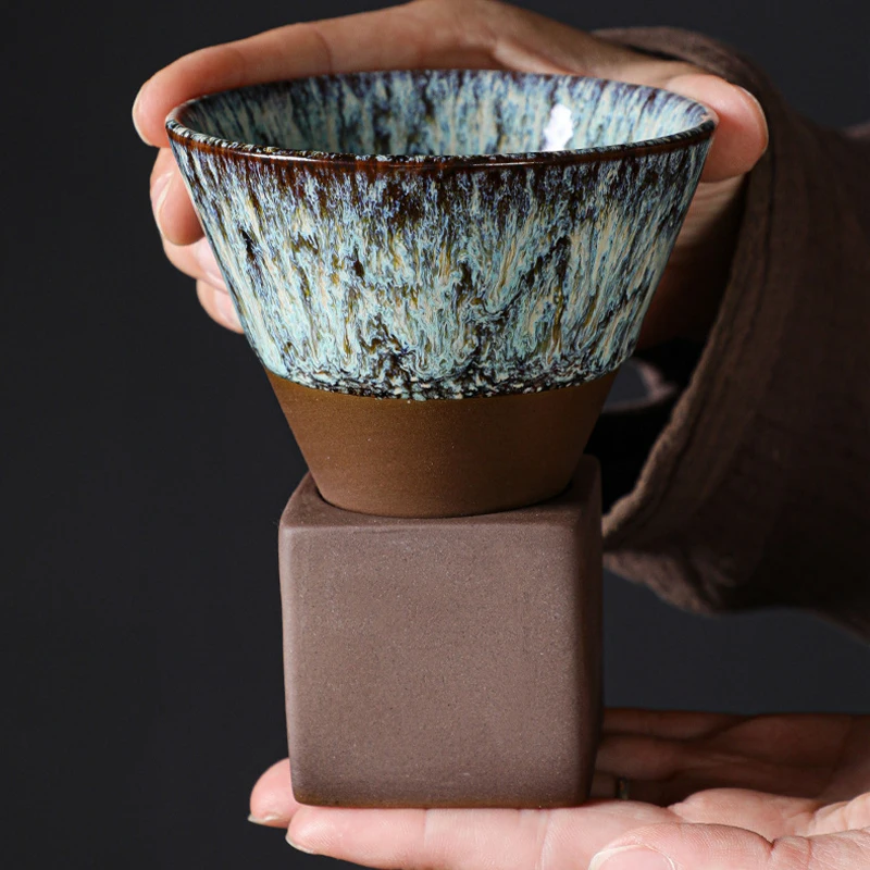 1ks Kreativní Retro Keramický Šálek na Kávu s podstavcem Vintage Hrubé Keramiky Šálek Čaje Japonský Porcelánový Šálek Kuchyně Sklenice Dodávky Obrázek 3