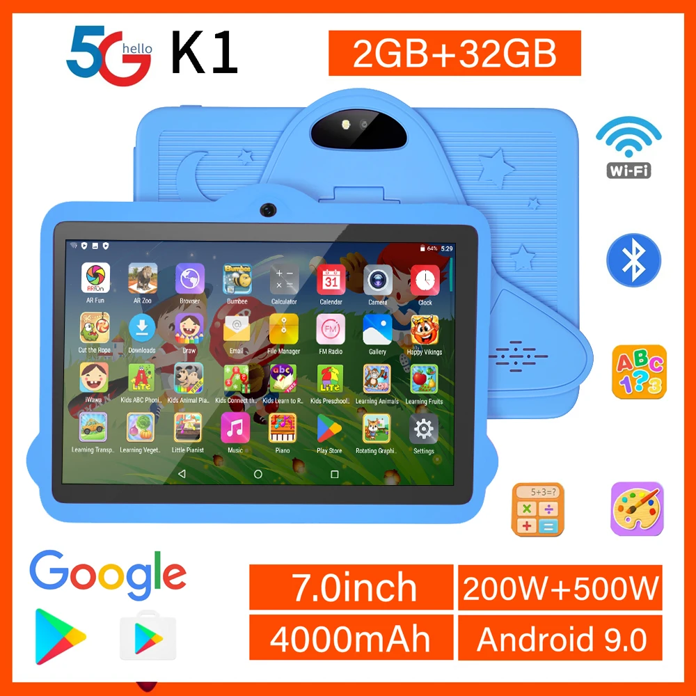 5G WiFi K1 Tablet 7 Palcový Děti, dítě, Tablet PC Android 9.0 Tablet Pc 32 GB Pěkný Design, Učení, zábava, dárek, děti Obrázek 0