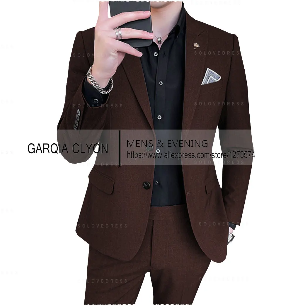 (Bunda+Kalhoty) Módní Pánské Čisté Barvy Obleky Šedá Modrá Černá Slim Fit Muže Business Hostinu Oblek Set Plus Velikosti Obrázek 4