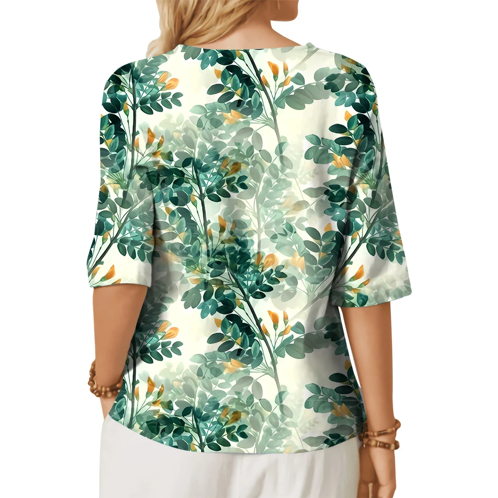 CLOOCL Ženy T-shirt Zelená Rostlina Vzorek 3D Tištěné Odpaliště Tlačítko Zdobí Uprostřed Rukáv Tees Letní Módní Ženy Košile Obrázek 1