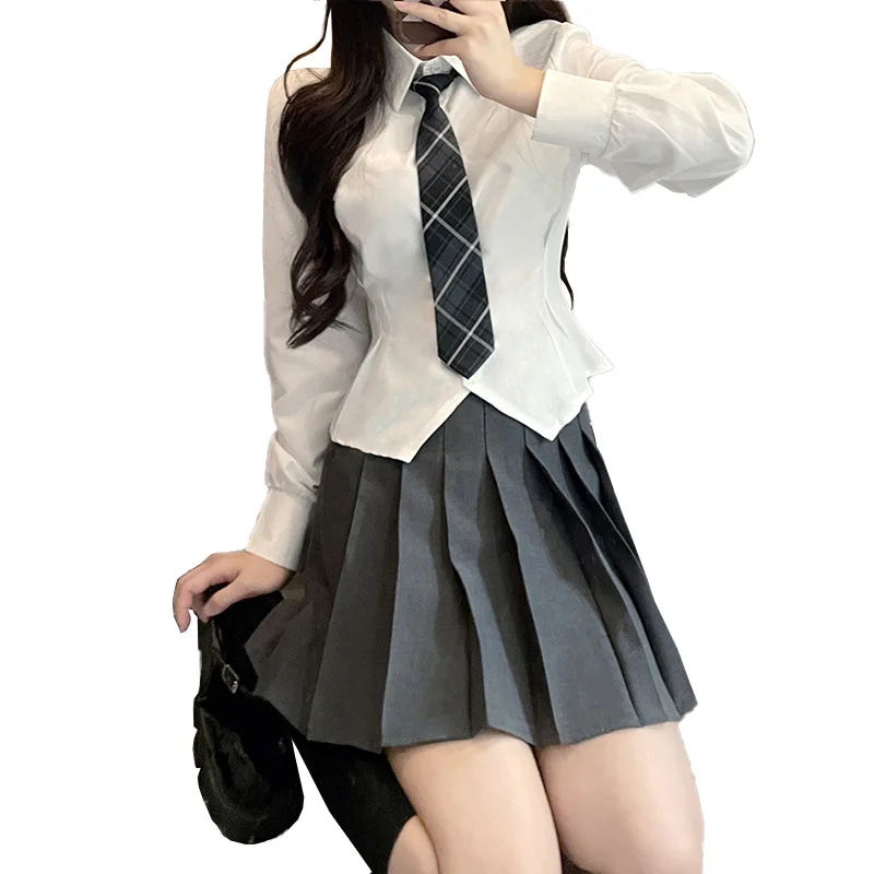 Design Japan Hot Girl Ženy Školní JK Třídy Uniforma Halenka College Styl Dlouhé Rukávy Slim Obvaz Ženské Košile Bílá Černá Obrázek 1