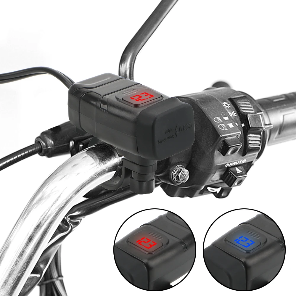 Digitální Voltmetr Adaptér Vozidlo-nasedl na Motocykl Rychlá Nabíječka Dual USB Nabíječka QC 3.0 Moto Příslušenství NA Vypínač Obrázek 0