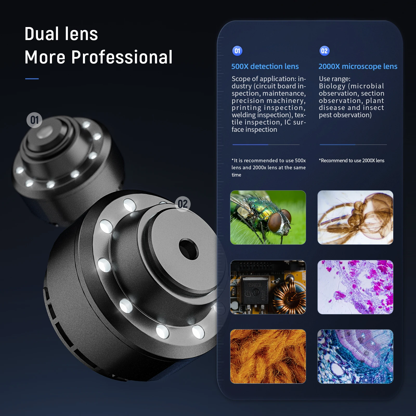 Digitální mikroskop s vysokým rozlišením WIFI 2000x 500x dual lens non-displej detekce mobilní prohlížení mikroskopem Obrázek 1