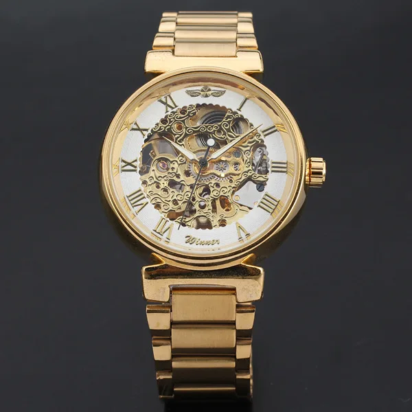 VÍTĚZ nejlepší Hodinky Zlaté Slitiny Kostra Dial Světelný Mužů Reloj Luxusní Obchod s Kovové Náramkové Pánské hodinky Obrázek 1