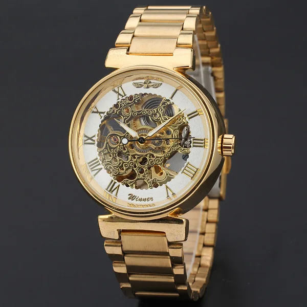 VÍTĚZ nejlepší Hodinky Zlaté Slitiny Kostra Dial Světelný Mužů Reloj Luxusní Obchod s Kovové Náramkové Pánské hodinky Obrázek 2