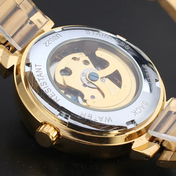 VÍTĚZ nejlepší Hodinky Zlaté Slitiny Kostra Dial Světelný Mužů Reloj Luxusní Obchod s Kovové Náramkové Pánské hodinky Obrázek 3