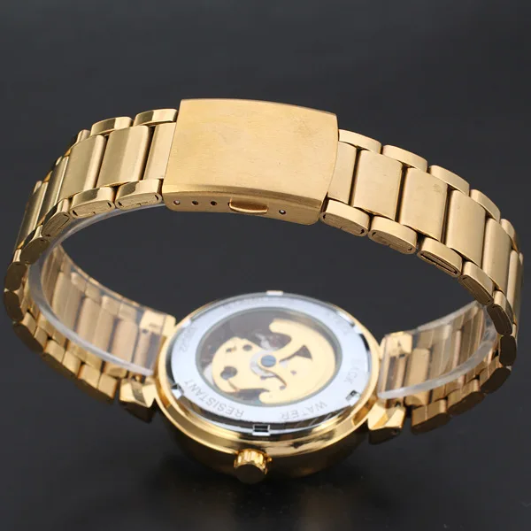 VÍTĚZ nejlepší Hodinky Zlaté Slitiny Kostra Dial Světelný Mužů Reloj Luxusní Obchod s Kovové Náramkové Pánské hodinky Obrázek 4